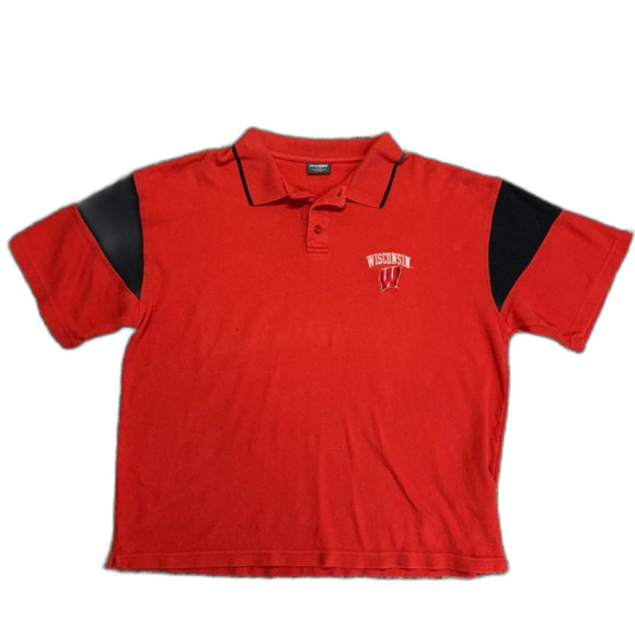 Wisconsin Badgers ProEdge Red With Black Details Short Sleeve Polo Shirt Size XL - Picture 1 of 14
